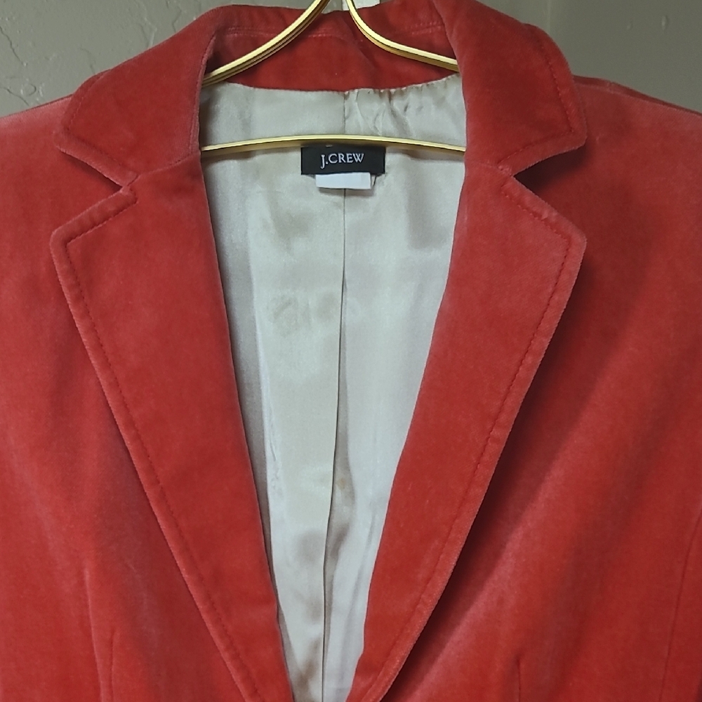 J. Crew 2008 Women's Velvet Dark Coral Red Blazer 100% Cotton - Picture 3 of 16
